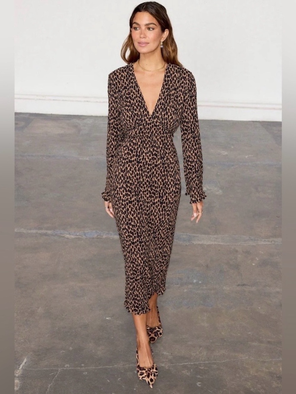 Never Fully Dressed Celeste Leopard Print V-Neck Midi Dress Size US 20